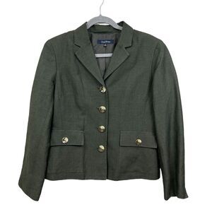 Evan Picone Womens Linen Blazer Suit Four Button Lined Flap Pockets Green Sz 8*